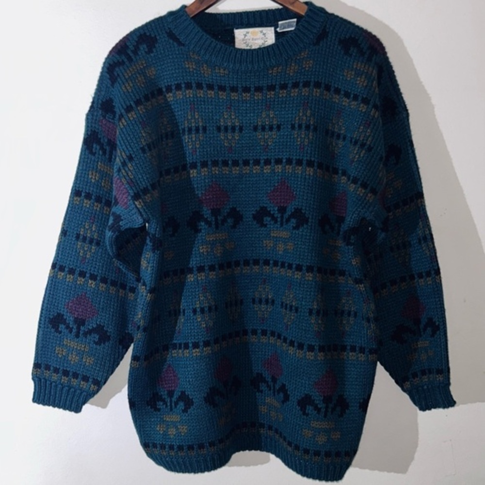 Paris Sport Club Vintage 90s Oversized Geometric Knit Sweater SIZE MEDIUM